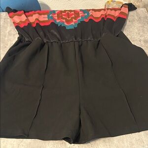 Black crazy train Romper with Colorful Pattern